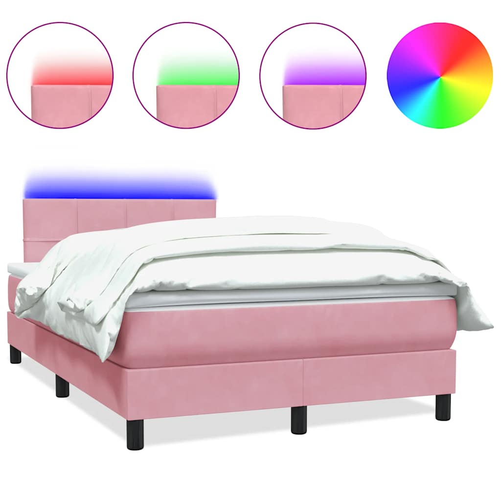 Κρεβάτι Boxspring με Στρώμα & LED Ροζ 120x210 εκ. Βελούδινο
