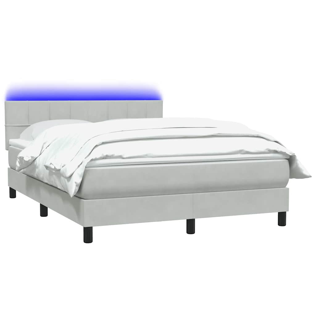 Κρεβάτι Boxspring με Στρώμα & LED Ανοιχτό Γκρι 140x210 εκ. Βελούδινο