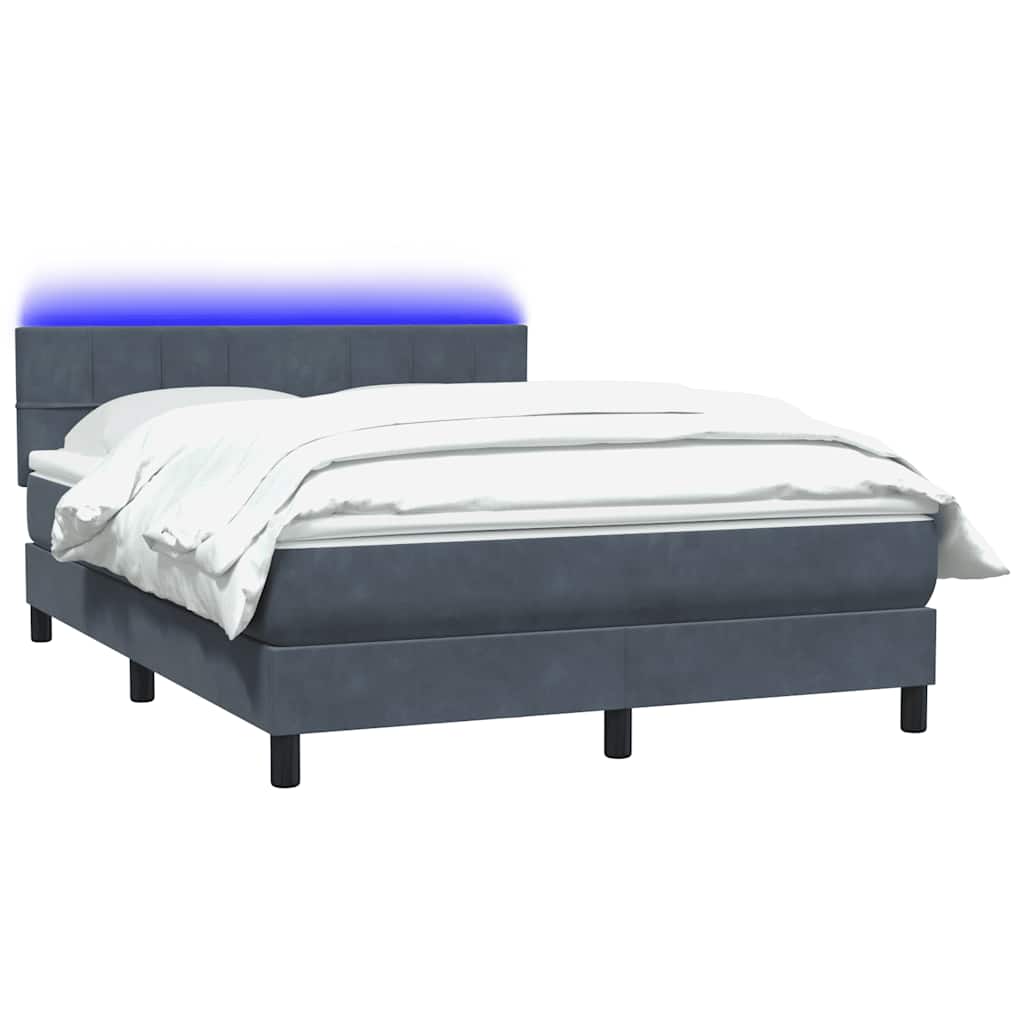 Κρεβάτι Boxspring με Στρώμα & LED Σκούρο Γκρι 140x210 εκ. Βελούδινο