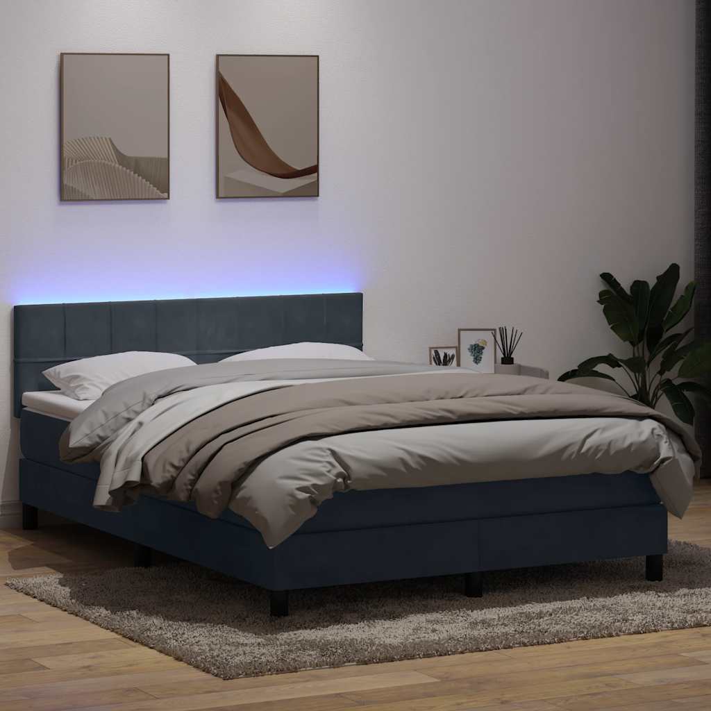 Κρεβάτι Boxspring με Στρώμα & LED Σκούρο Γκρι 140x210 εκ. Βελούδινο