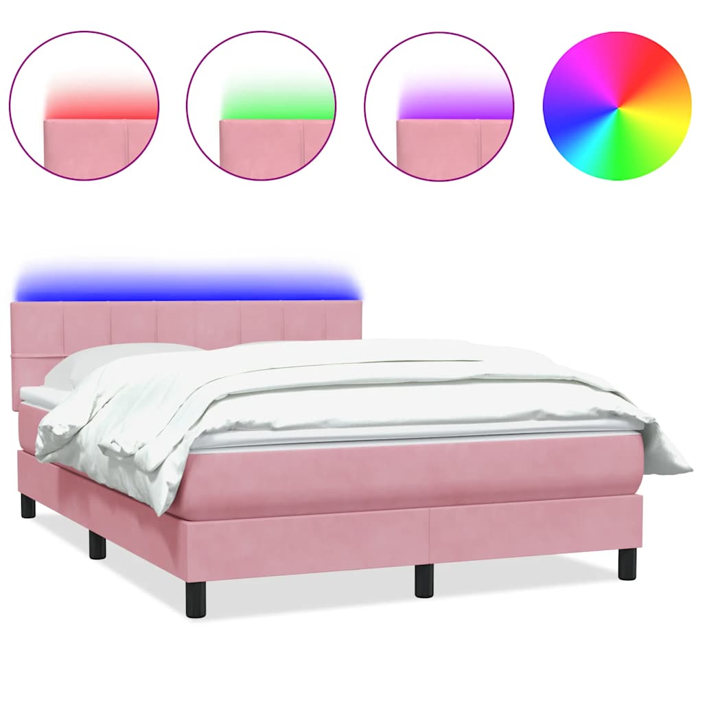 Κρεβάτι Boxspring με Στρώμα & LED Ροζ 140x210 εκ. Βελούδινο