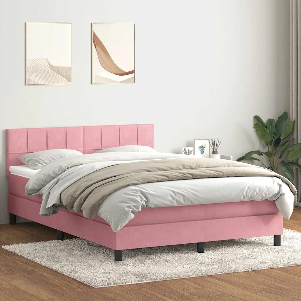 Κρεβάτι Boxspring με Στρώμα & LED Ροζ 140x210 εκ. Βελούδινο