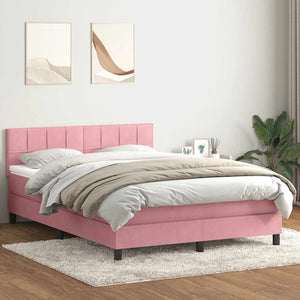 Κρεβάτι Boxspring με Στρώμα & LED Ροζ 140x210 εκ. Βελούδινο