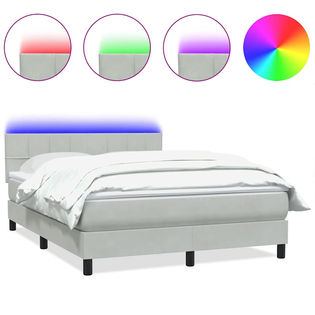 Κρεβάτι Boxspring με Στρώμα & LED Ανοιχτό Γκρι 160x210 εκ. Βελούδινο