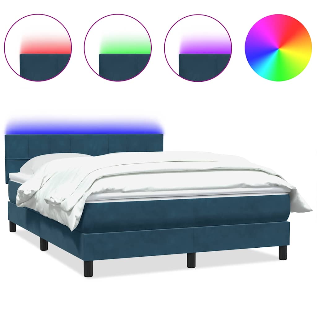 Κρεβάτι Boxspring με Στρώμα & LED Σκούρο Μπλε 160x210 εκ. Βελούδινο - Pakobazaar