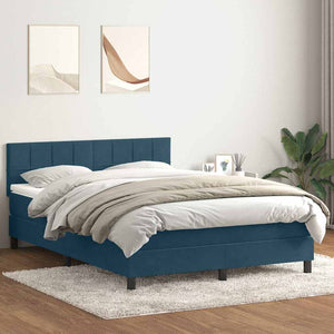 Κρεβάτι Boxspring με Στρώμα & LED Σκούρο Μπλε 160x210 εκ. Βελούδινο - Pakobazaar