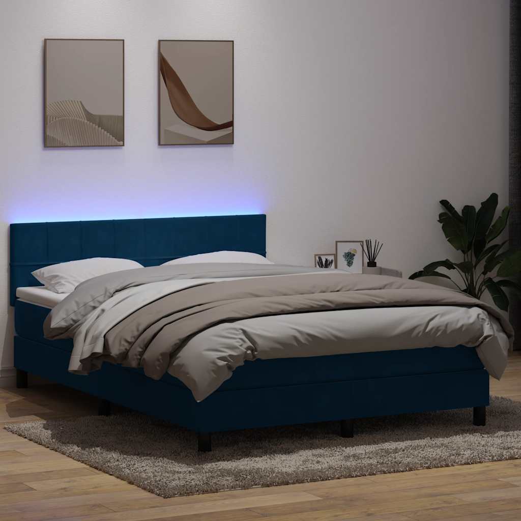 Κρεβάτι Boxspring με Στρώμα & LED Σκούρο Μπλε 160x210 εκ. Βελούδινο