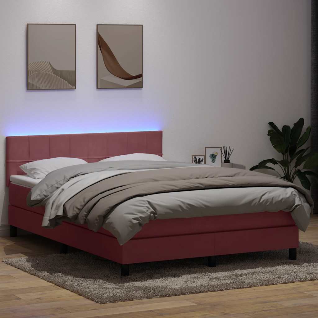 Κρεβάτι Boxspring με Στρώμα & LED Ροζ 160x210 εκ. Βελούδινο - Pakobazaar
