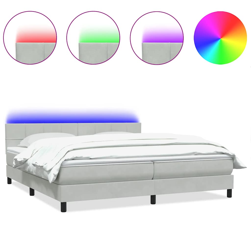 Κρεβάτι Boxspring με Στρώμα & LED Ανοιχτό Γκρι 180x210 εκ. Βελούδινο - Pakobazaar