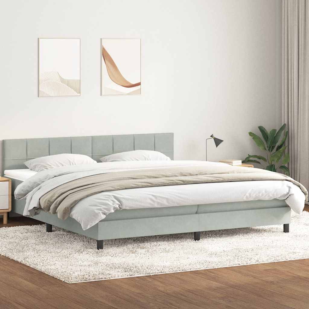 Κρεβάτι Boxspring με Στρώμα & LED Ανοιχτό Γκρι 180x210 εκ. Βελούδινο - Pakobazaar