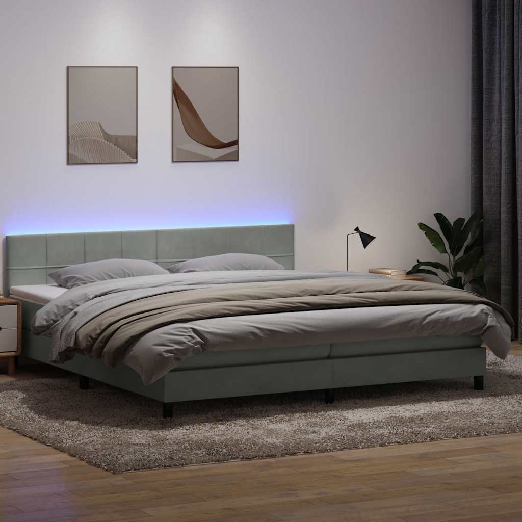 Κρεβάτι Boxspring με Στρώμα & LED Ανοιχτό Γκρι 180x210 εκ. Βελούδινο - Pakobazaar