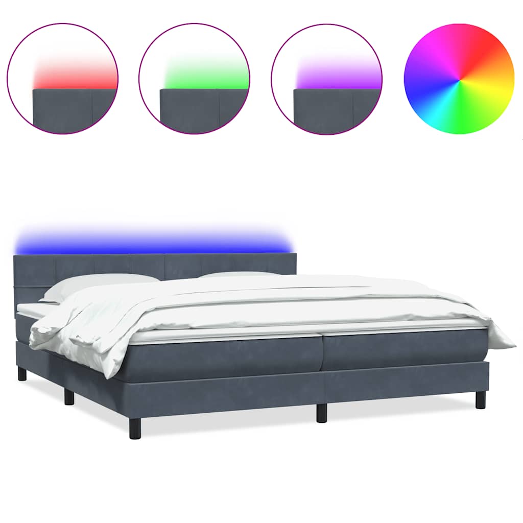 Κρεβάτι Boxspring με Στρώμα & LED Σκούρο Γκρι 180x210 εκ. Βελούδινο
