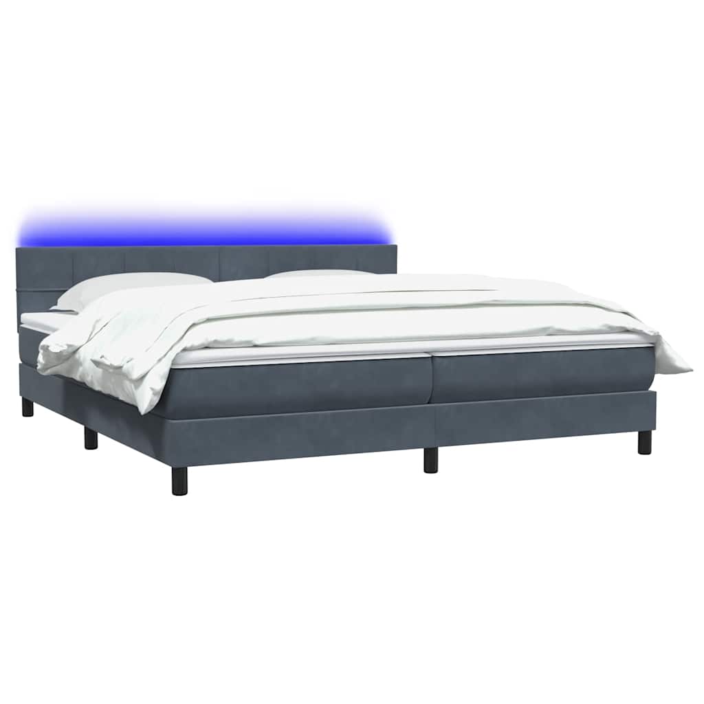 Κρεβάτι Boxspring με Στρώμα & LED Σκούρο Γκρι 180x210 εκ. Βελούδινο