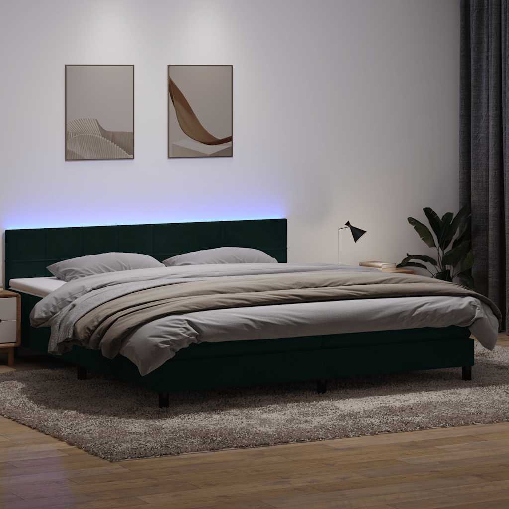 Κρεβάτι Boxspring με Στρώμα & LED Σκούρο Πράσινο 180x210εκ. Βελούδινο