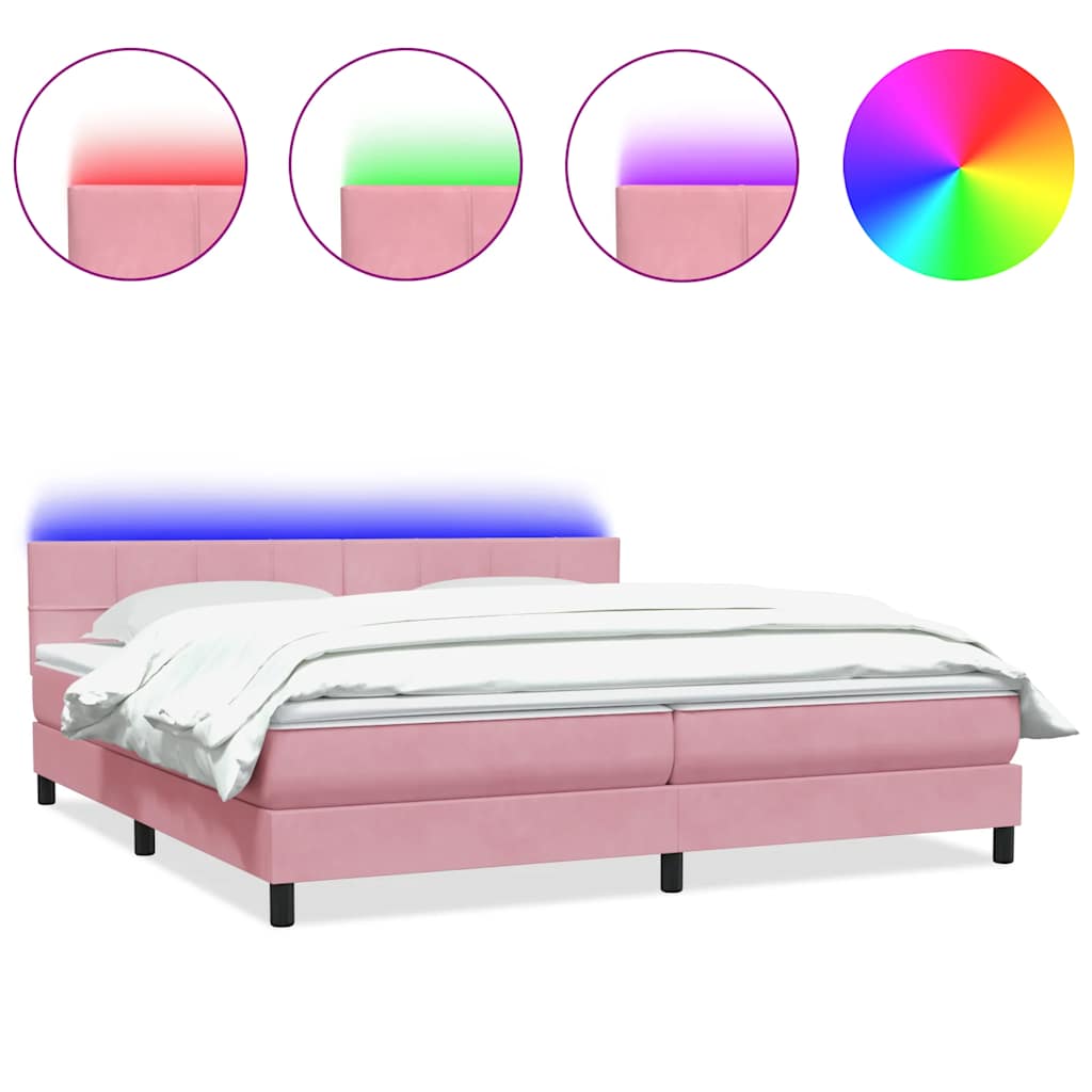 Κρεβάτι Boxspring με Στρώμα & LED Ροζ 180x210 εκ. Βελούδινο
