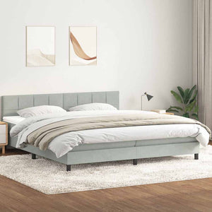Κρεβάτι Boxspring με Στρώμα & LED ανοιχτό γκρι 200x210 cm Βελούδινο - Pakobazaar