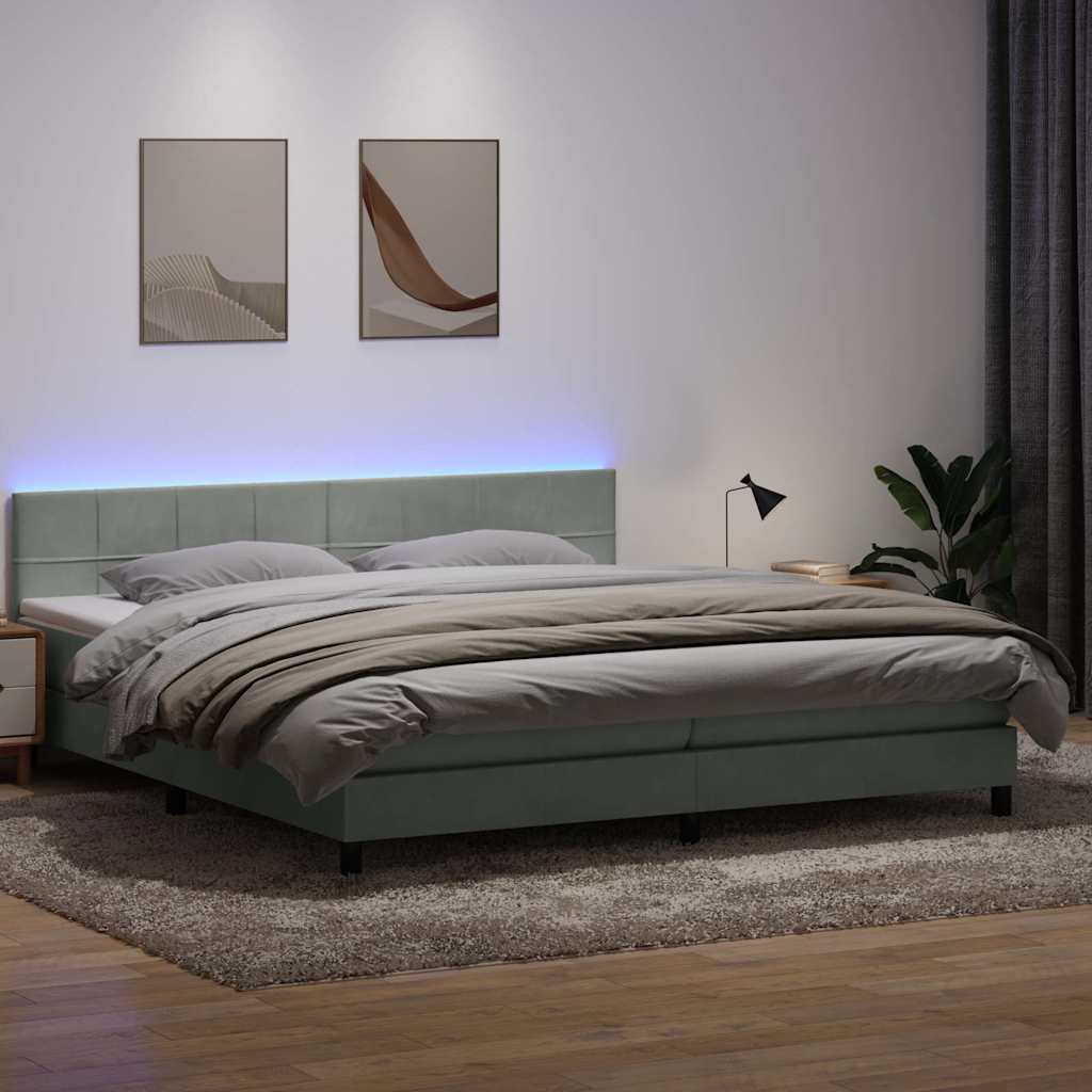 Κρεβάτι Boxspring με Στρώμα & LED ανοιχτό γκρι 200x210 cm Βελούδινο - Pakobazaar