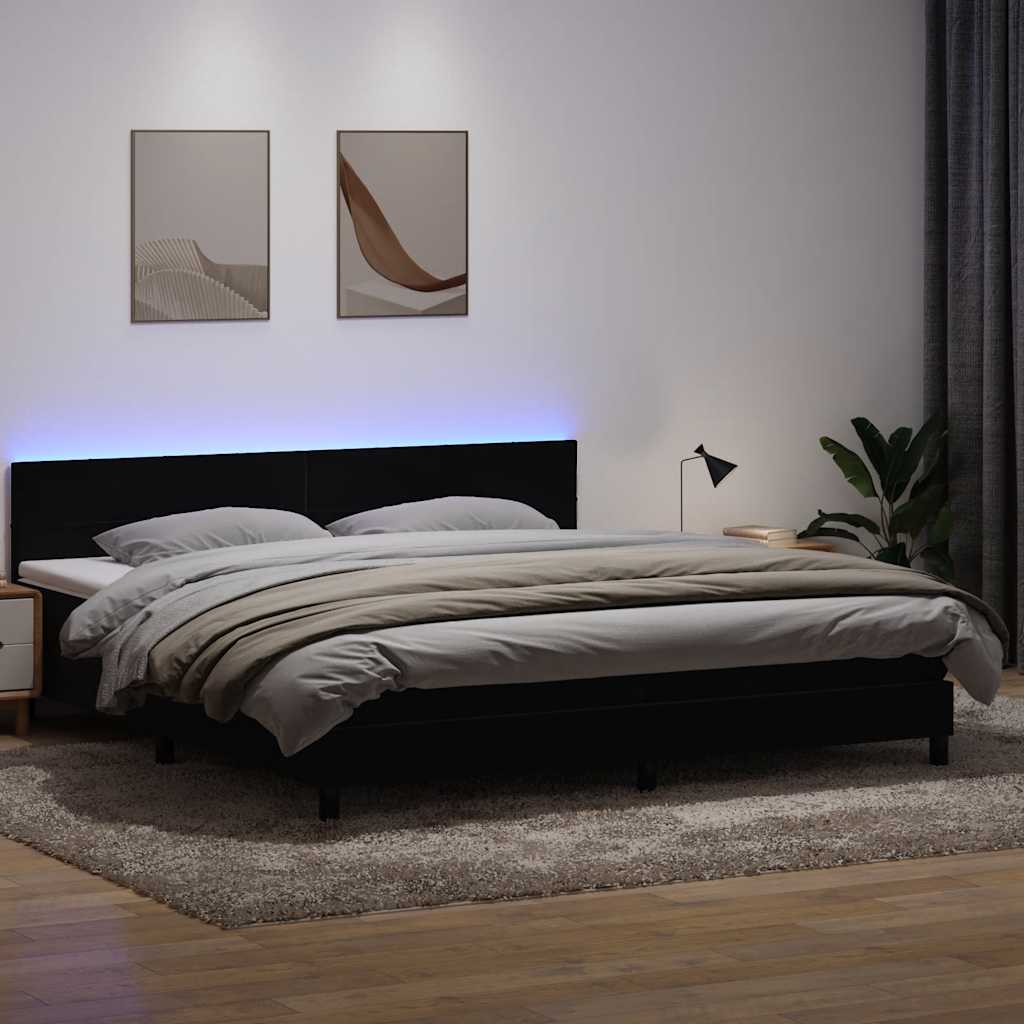 Κρεβάτι Boxspring με Στρώμα & LED Μαύρο 200x210 εκ. Βελούδινο - Pakobazaar