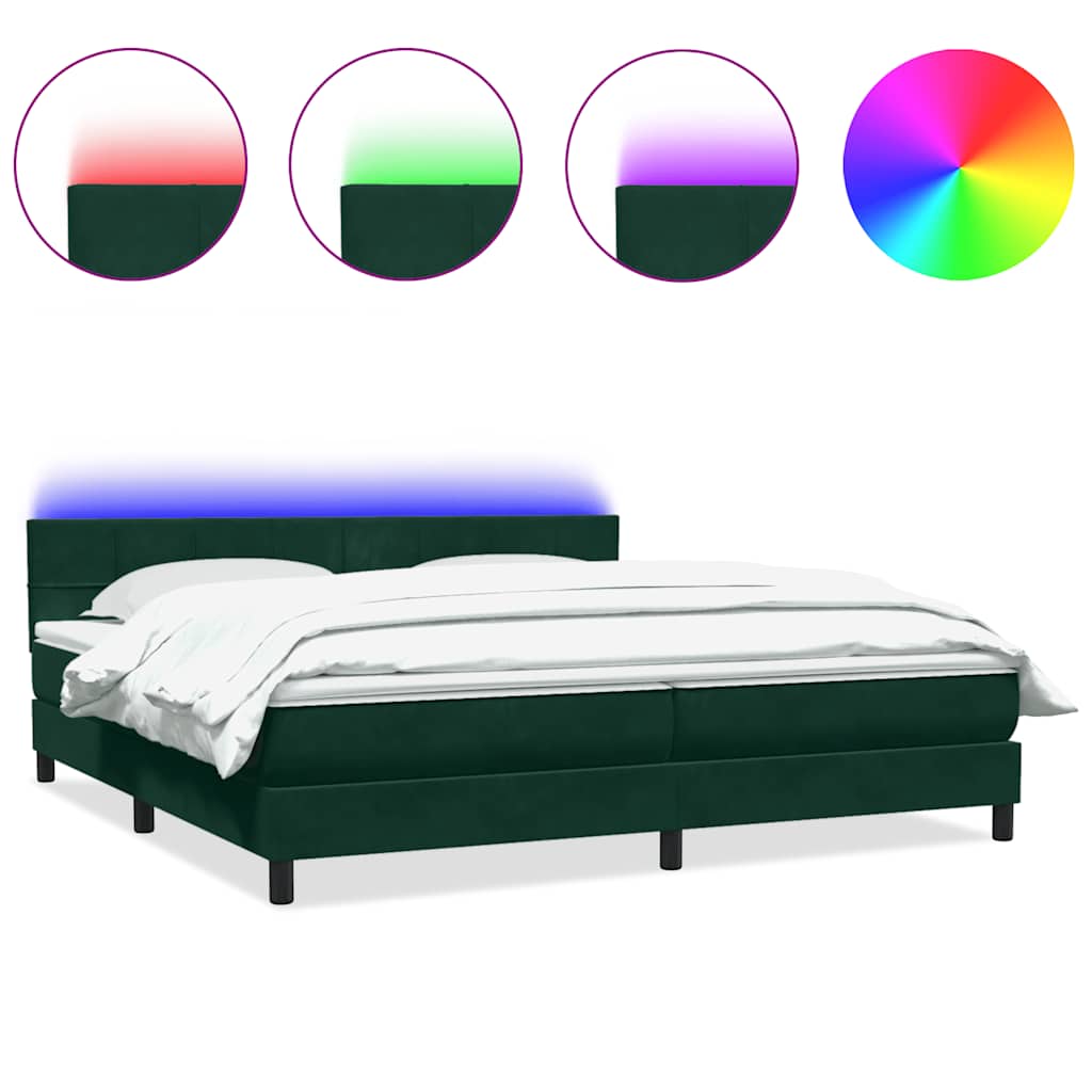 Κρεβάτι Boxspring με Στρώμα & LED Σκούρο Πράσινο 200x210εκ. Βελούδινο