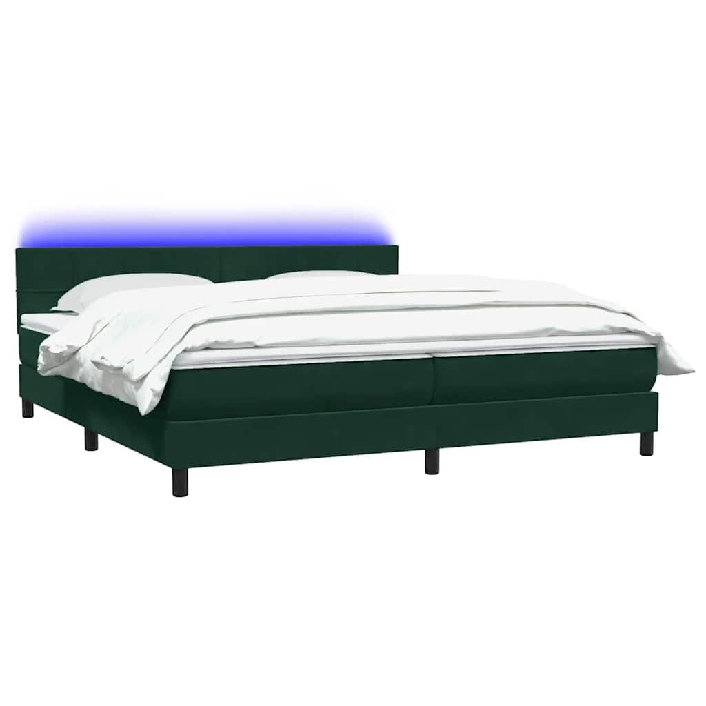 Κρεβάτι Boxspring με Στρώμα & LED Σκούρο Πράσινο 200x210εκ. Βελούδινο
