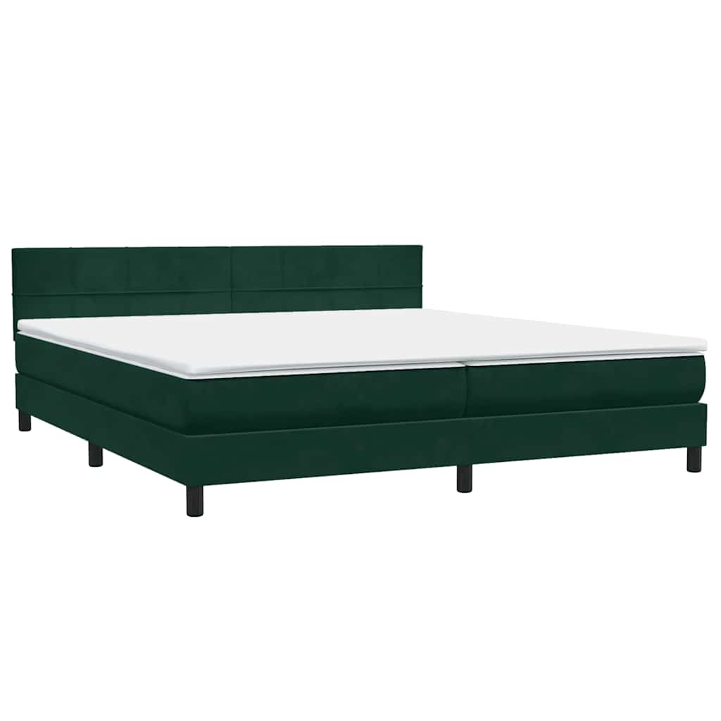 Κρεβάτι Boxspring με Στρώμα & LED Σκούρο Πράσινο 200x210εκ. Βελούδινο