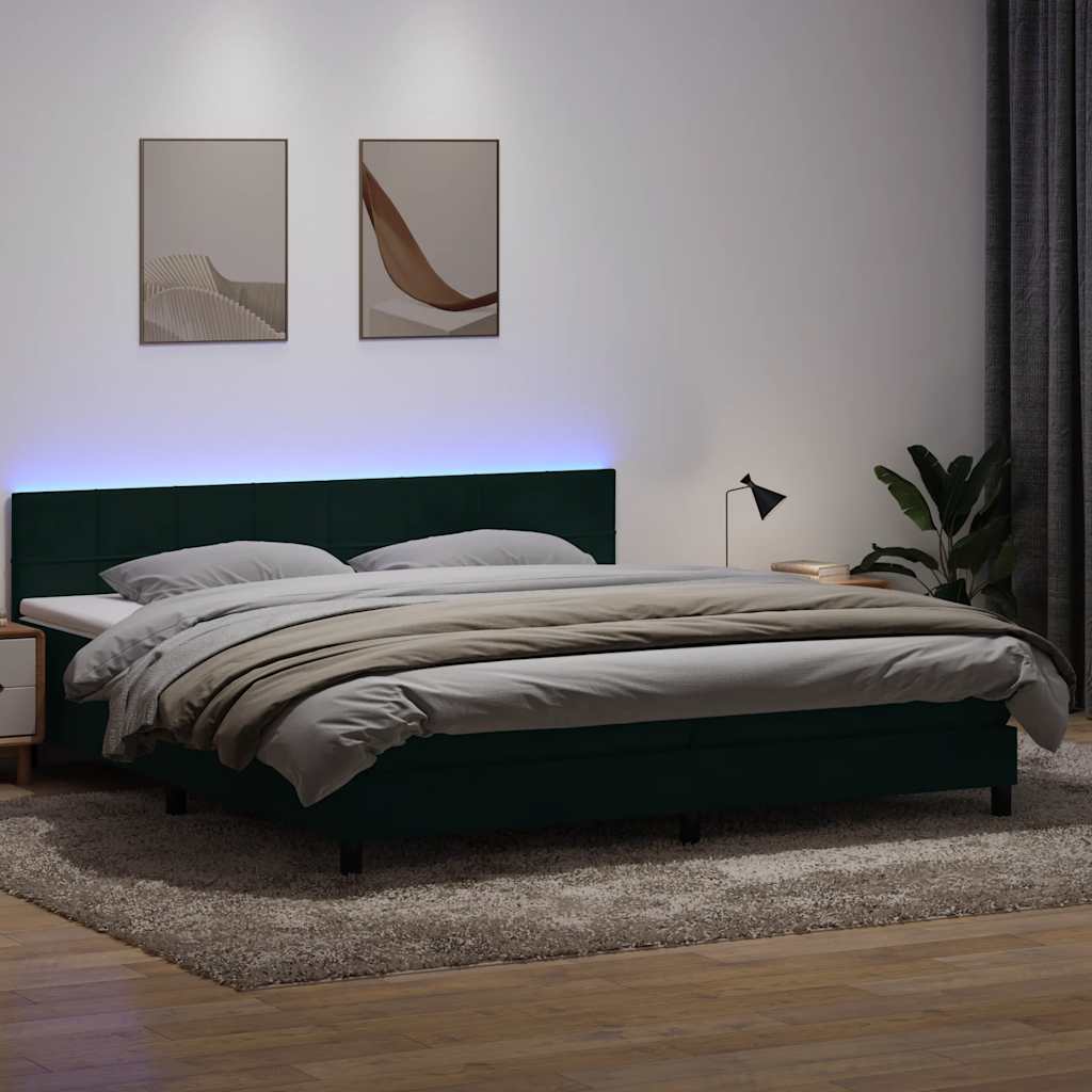 Κρεβάτι Boxspring με Στρώμα & LED Σκούρο Πράσινο 200x210εκ. Βελούδινο