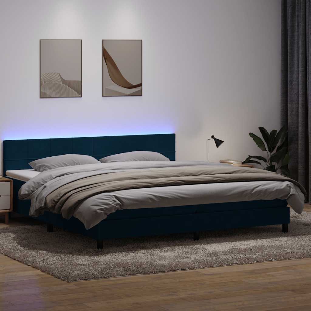 Κρεβάτι Boxspring με Στρώμα & LED Σκούρο Μπλε 200x220 εκ. Βελούδινο