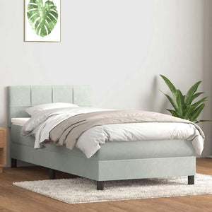 Κρεβάτι Boxspring με Στρώμα & LED ανοιχτό γκρι 80x220 cm Βελούδινο - Pakobazaar