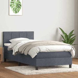 Κρεβάτι Boxspring με Στρώμα & LED Σκούρο Γκρι 80x220 εκ. Βελούδινο