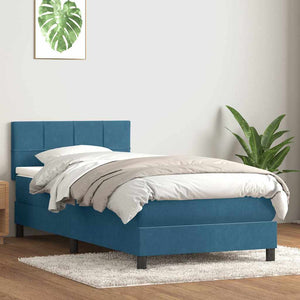 Κρεβάτι Boxspring με Στρώμα & LED Σκούρο Μπλε 80x220 εκ. Βελούδινο