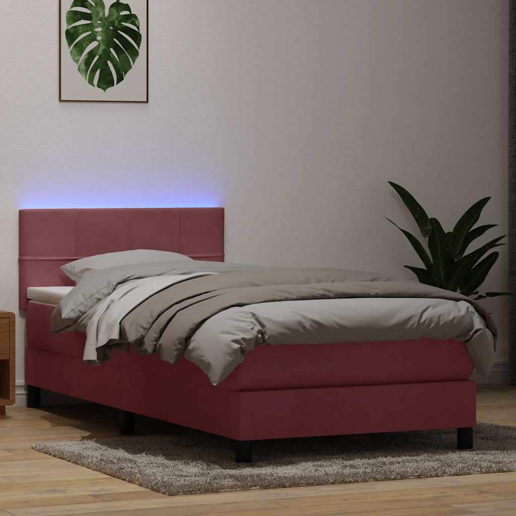 Κρεβάτι Boxspring με Στρώμα & LED Ροζ 80x220 εκ. Βελούδινο