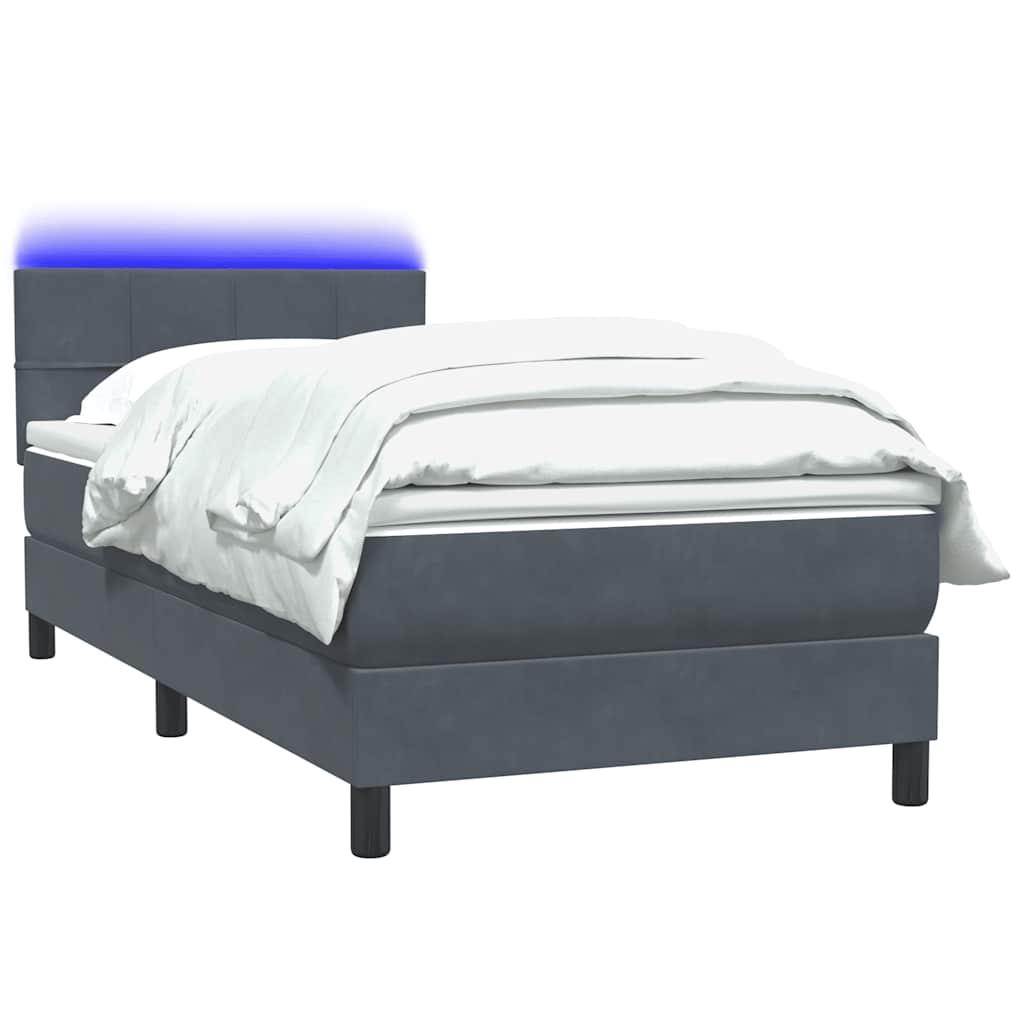 Κρεβάτι Boxspring με Στρώμα & LED Σκούρο Γκρι 90x220 εκ. Βελούδινο - Pakobazaar