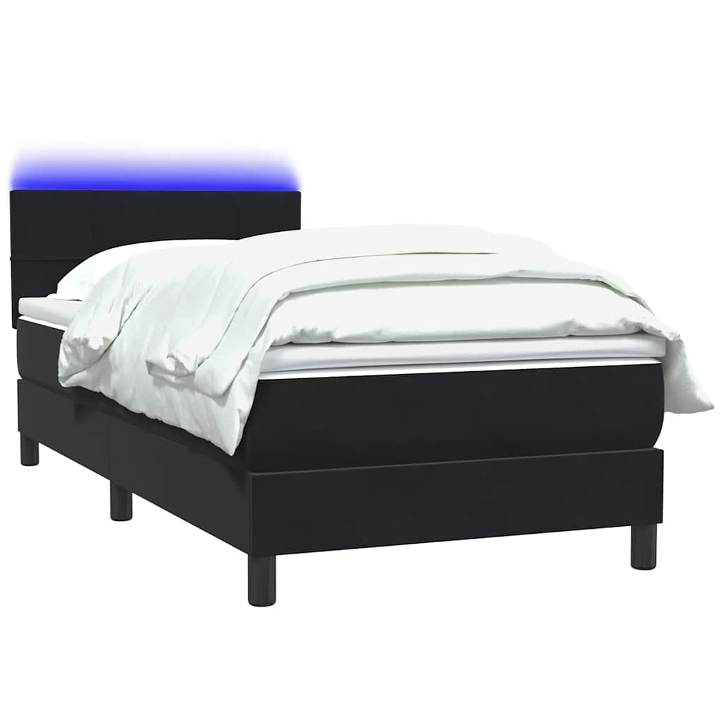Κρεβάτι Boxspring με Στρώμα & LED Μαύρο 90x220 εκ. Βελούδινο - Pakobazaar