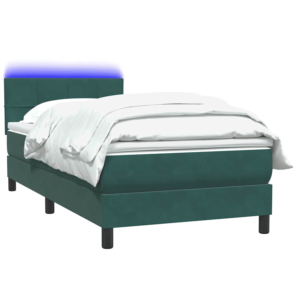 Κρεβάτι Boxspring με Στρώμα & LED σκούρο πράσινο 90x220 cm Velvet - Pakobazaar