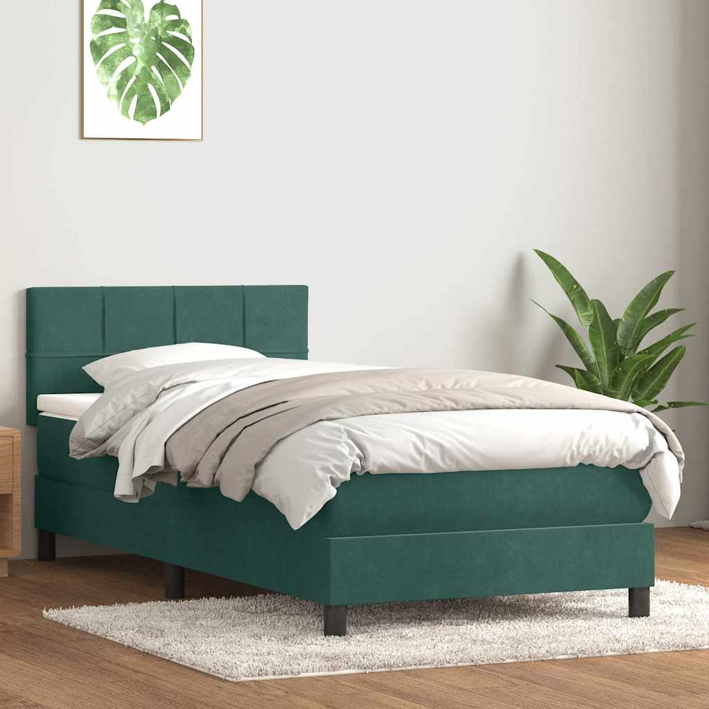Κρεβάτι Boxspring με Στρώμα & LED σκούρο πράσινο 90x220 cm Velvet - Pakobazaar