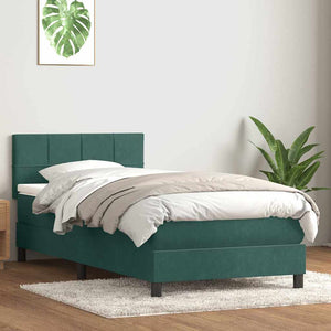 Κρεβάτι Boxspring με Στρώμα & LED σκούρο πράσινο 90x220 cm Velvet - Pakobazaar