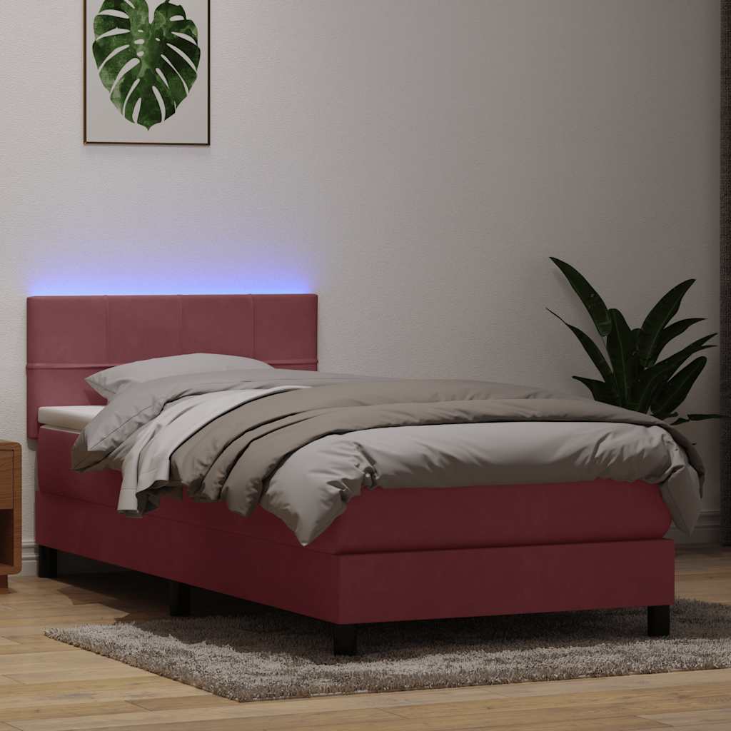Κρεβάτι Boxspring με Στρώμα & LED Ροζ 90x220 εκ. Βελούδινο