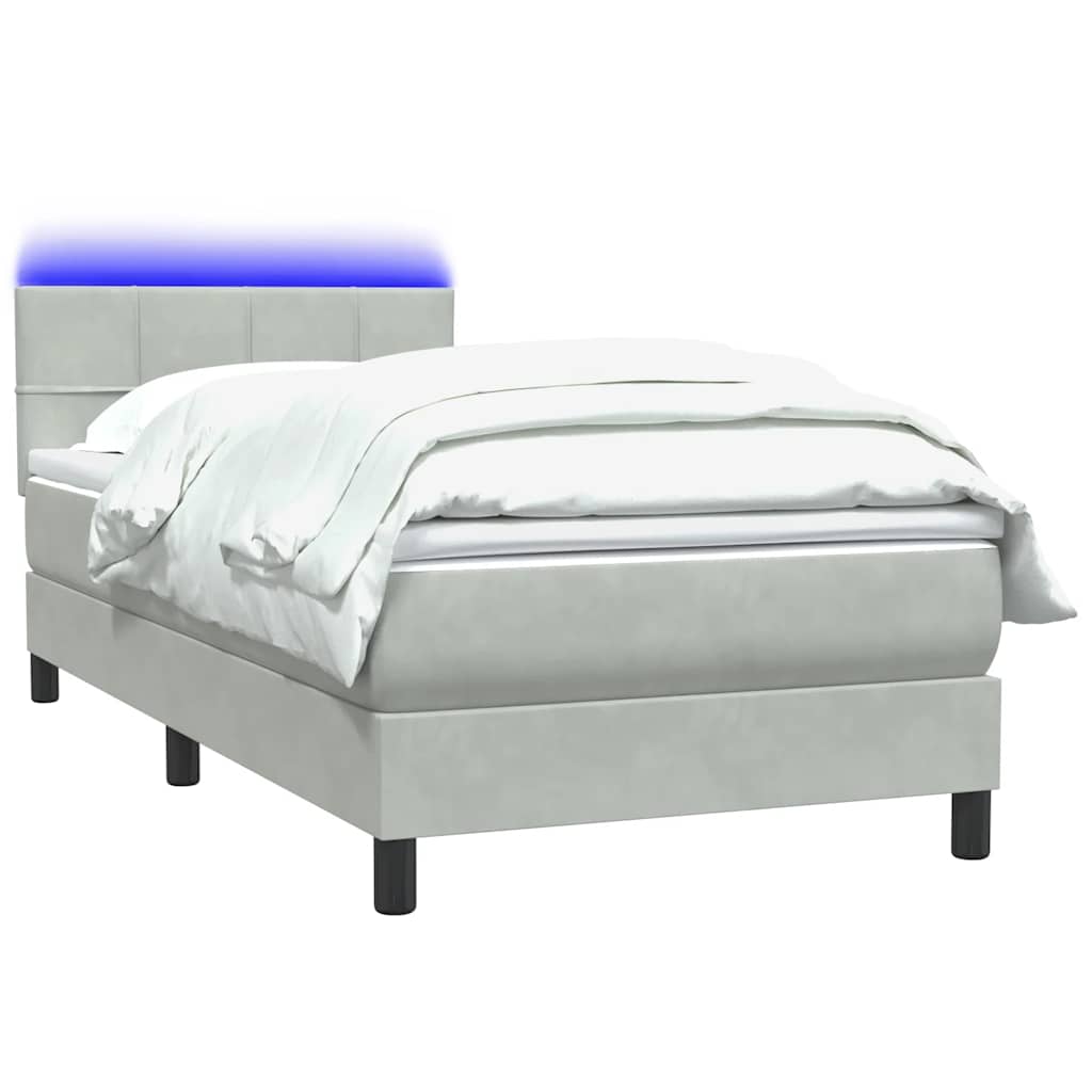 Κρεβάτι Boxspring με Στρώμα & LED ανοιχτό γκρι 100x220 εκ. Βελούδινο - Pakobazaar