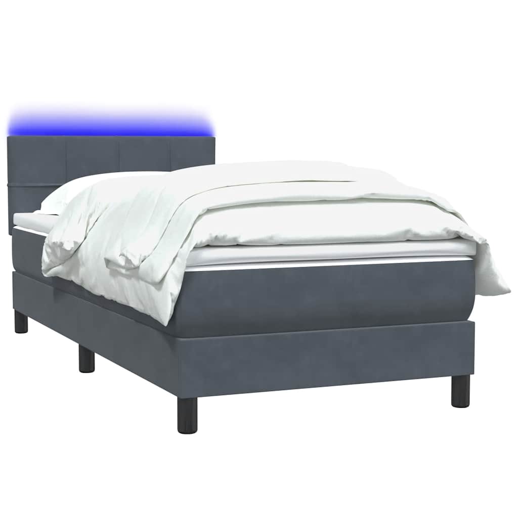 Κρεβάτι Boxspring με Στρώμα & LED Σκούρο γκρι 100x220 εκ. Βελούδινο