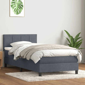 Κρεβάτι Boxspring με Στρώμα & LED Σκούρο γκρι 100x220 εκ. Βελούδινο - Pakobazaar