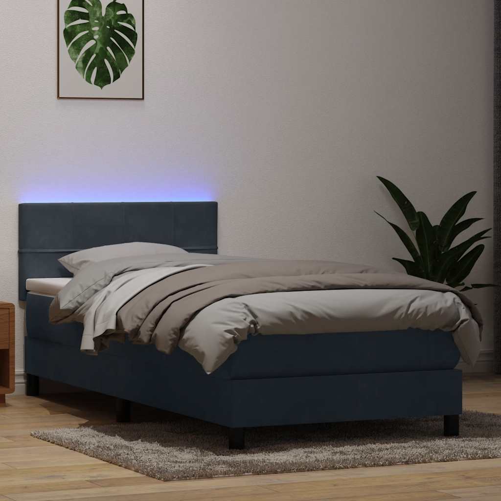 Κρεβάτι Boxspring με Στρώμα & LED Σκούρο γκρι 100x220 εκ. Βελούδινο - Pakobazaar