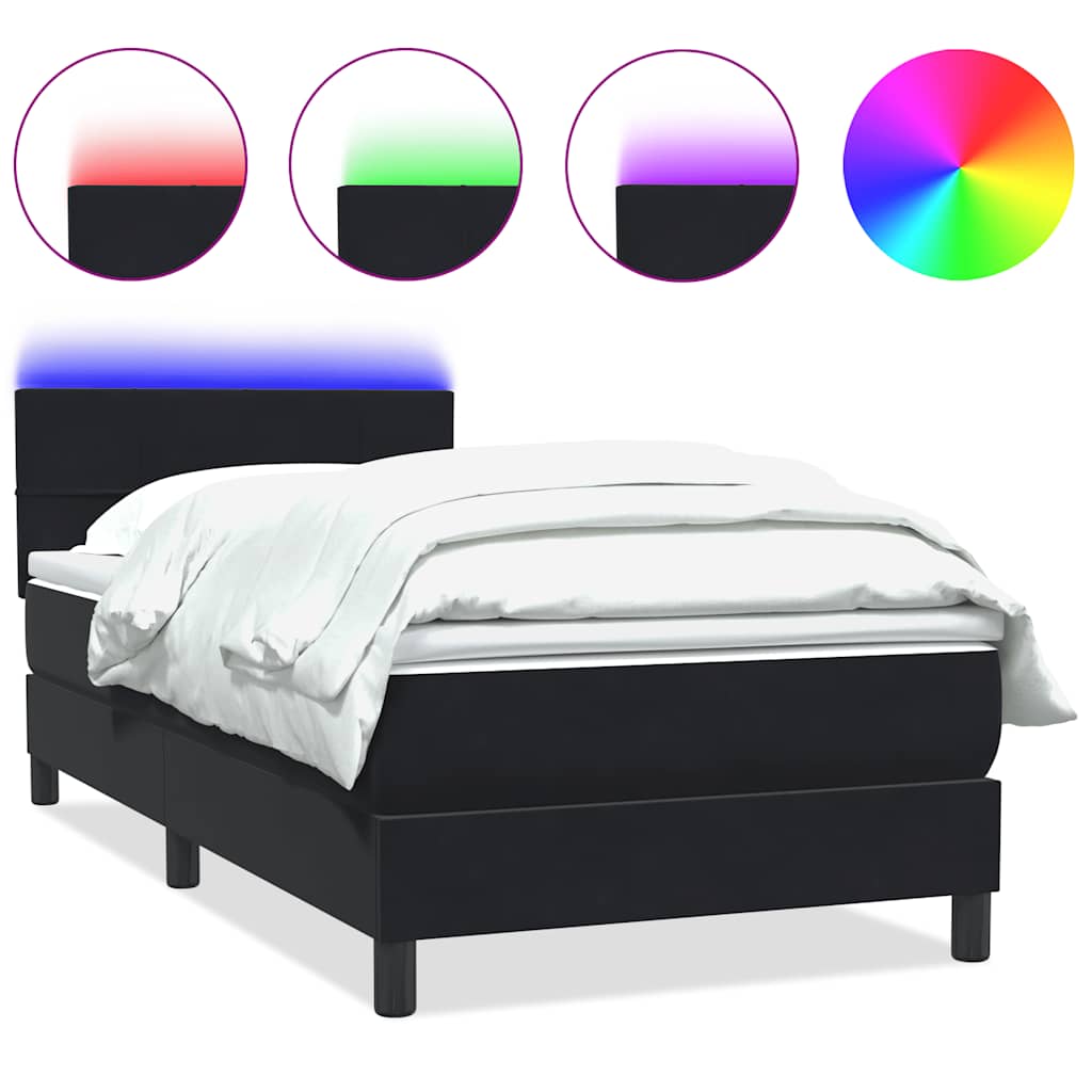 Κρεβάτι Boxspring με Στρώμα & LED Μαύρο 100x220 εκ. Βελούδινο - Pakobazaar