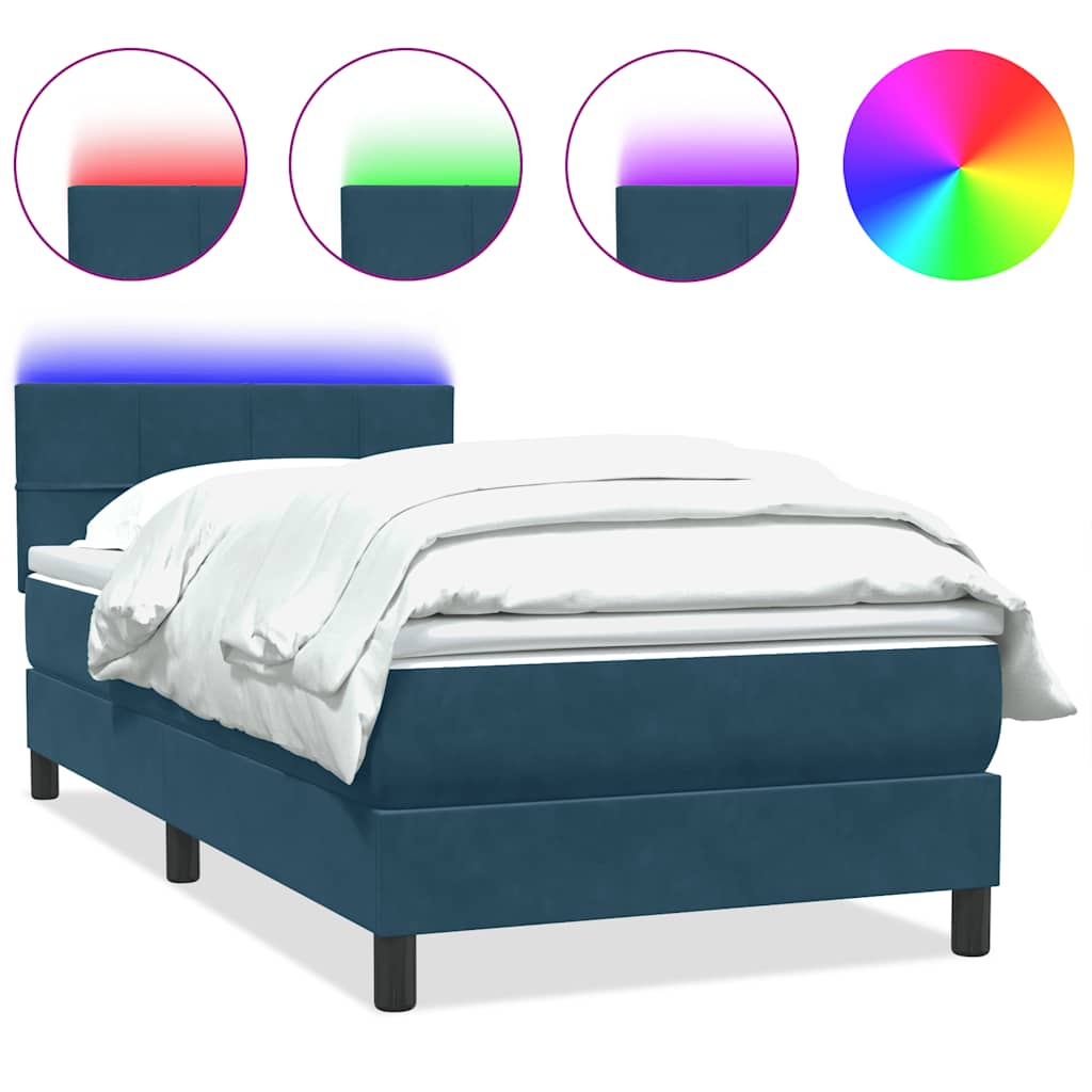 Κρεβάτι Boxspring με Στρώμα & LED σκούρο μπλε 100x220 cm Βελούδινο - Pakobazaar