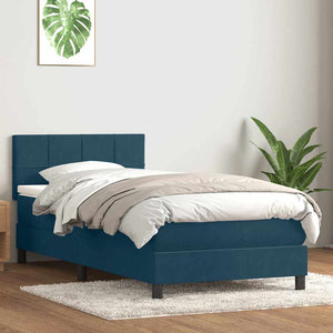 Κρεβάτι Boxspring με Στρώμα & LED σκούρο μπλε 100x220 cm Βελούδινο - Pakobazaar