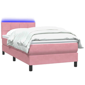 Κρεβάτι Boxspring με Στρώμα & LED ροζ 100x220 cm Βελούδινο