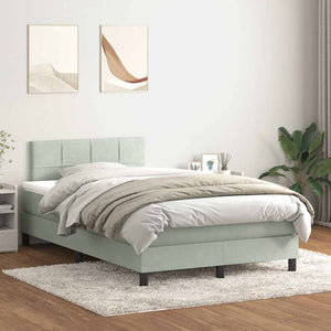 Κρεβάτι Boxspring με Στρώμα & LED Ανοιχτό Γκρι 120x220 εκ. Βελούδινο - Pakobazaar