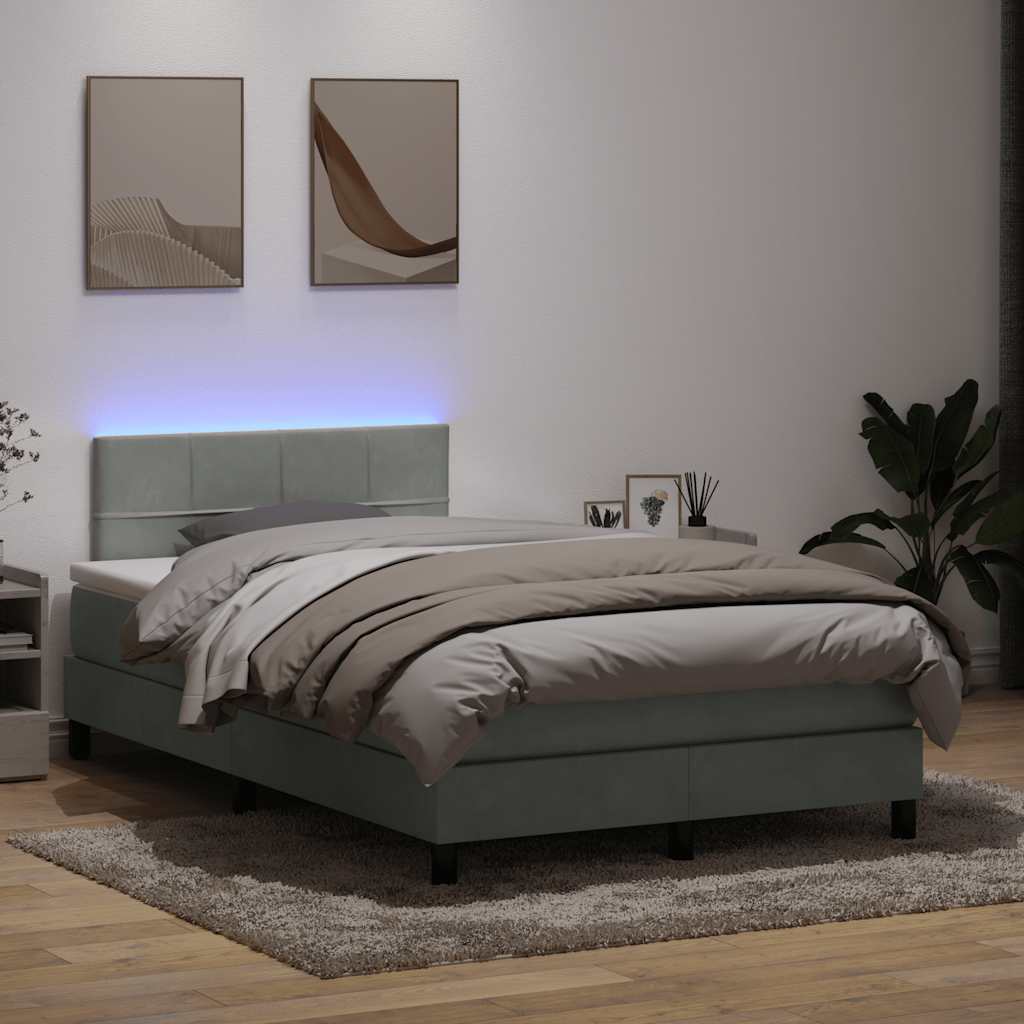 Κρεβάτι Boxspring με Στρώμα & LED Ανοιχτό Γκρι 120x220 εκ. Βελούδινο