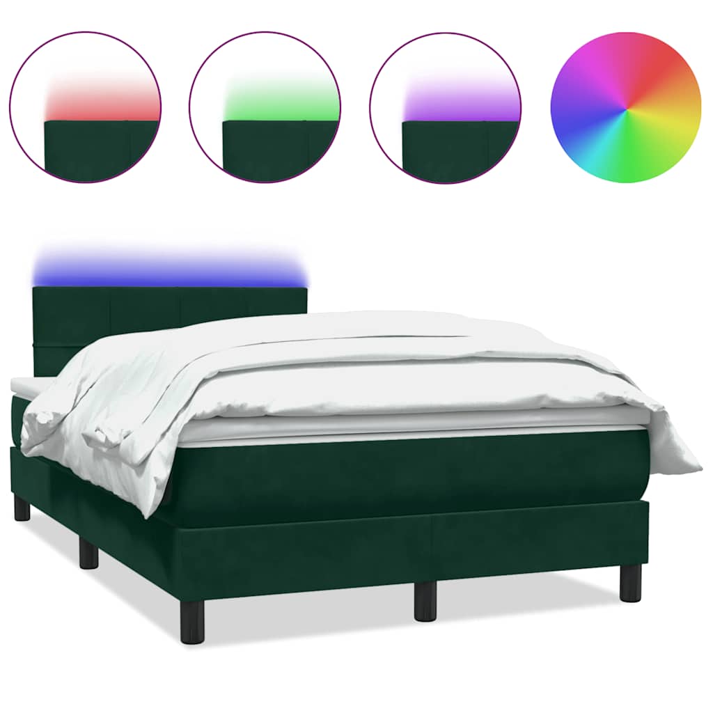 Κρεβάτι Boxspring με Στρώμα & LED σκούρο πράσινο 120x220cm Βελούδινο - Pakobazaar