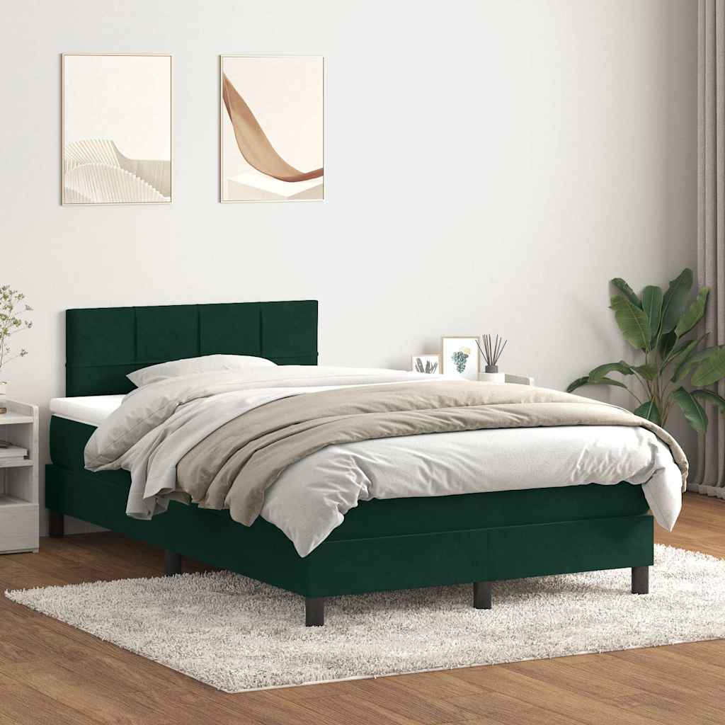 Κρεβάτι Boxspring με Στρώμα & LED σκούρο πράσινο 120x220cm Βελούδινο - Pakobazaar