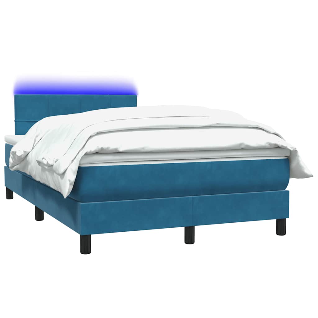 Κρεβάτι Boxspring με Στρώμα & LED σκούρο μπλε 120x220 cm Βελούδινο
